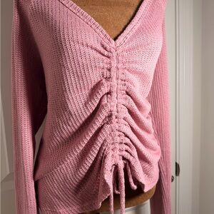 nadineWEST Pink-Purple Ruched Drawstring Oversize Lightweight Knit Pullover 3XL